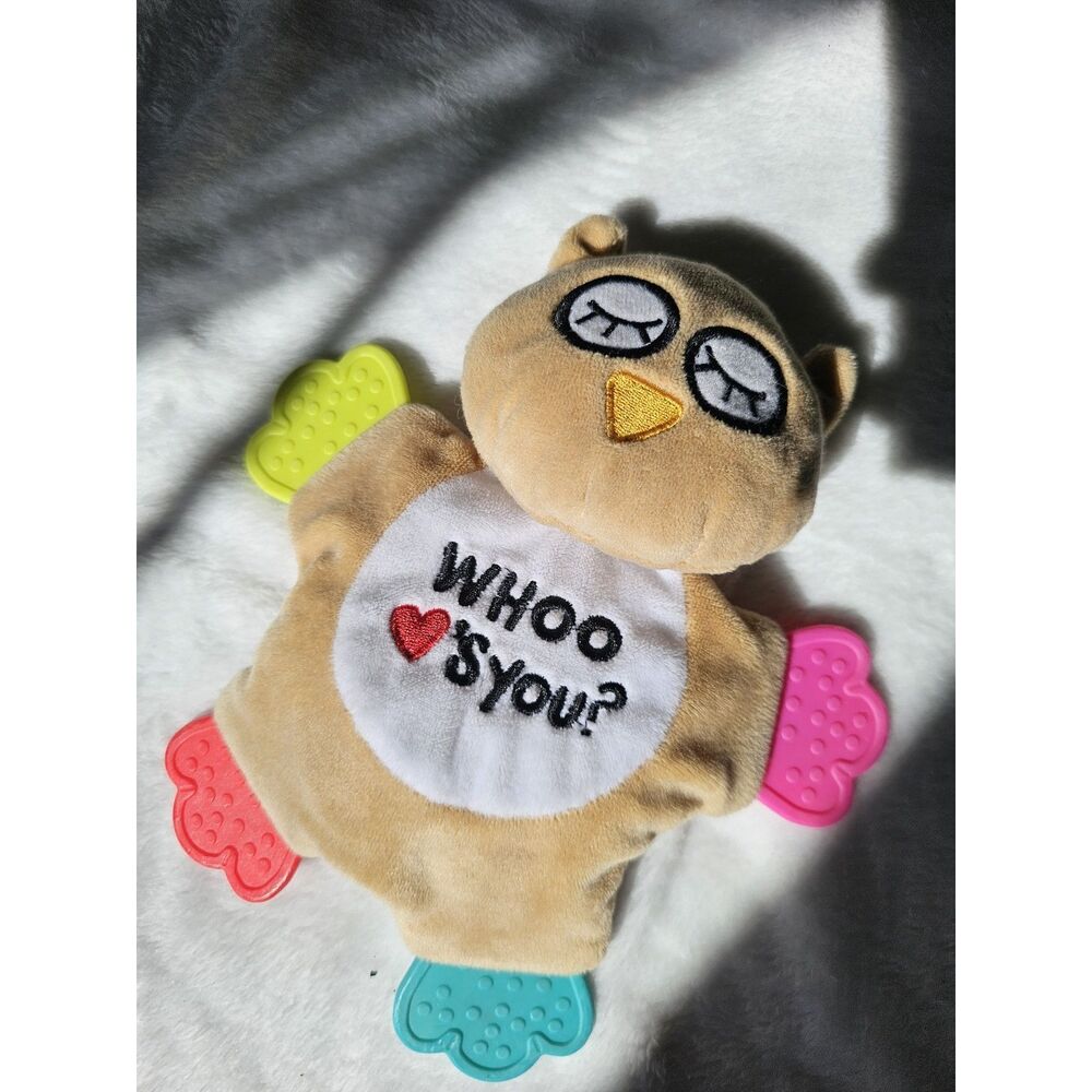 Cribmates Owl "Whoo Who Heart's/Loves You" Plush Crinkle Teether Toy